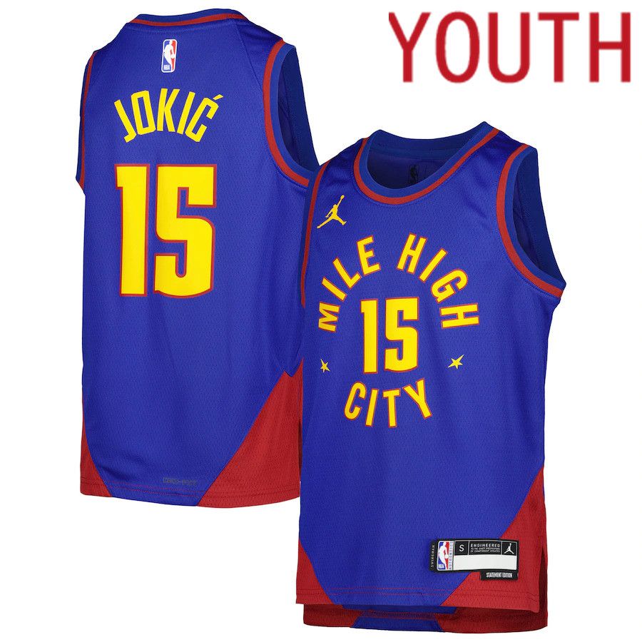 Youth Denver Nuggets #15 Nikola Jokic Jordan Brand Blue Statement Edition 2022-23 Swingman NBA Jersey